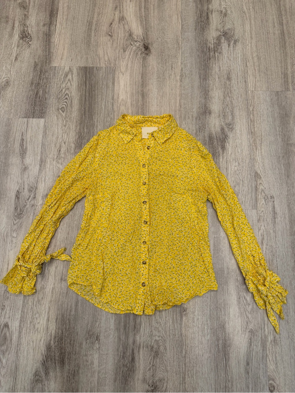 Maeve Anthropologie Yellow Abstract Print Tie Sleeve Button Up Blouse Size 0
